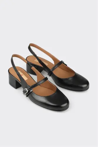 Black Leather Women's Heels - ELLE SHOES (1)