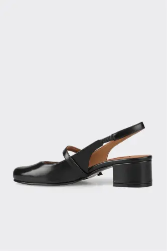Black Leather Women's Heels - 3