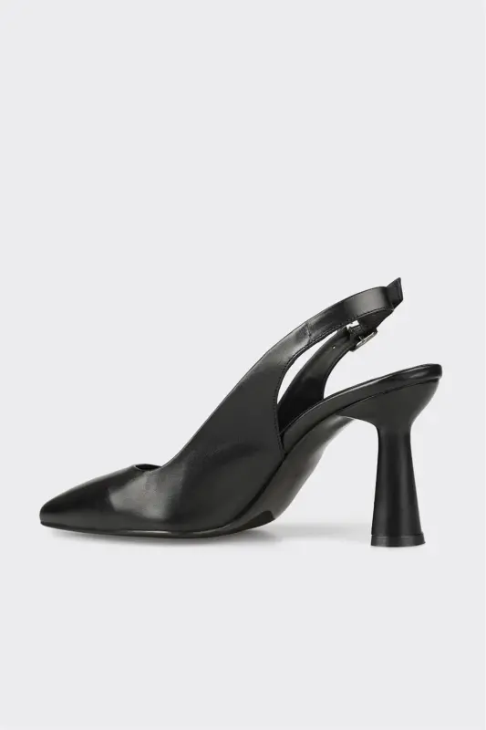 Black Leather Women's Heels - 3