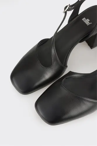Black Leather Women's Heels - 4