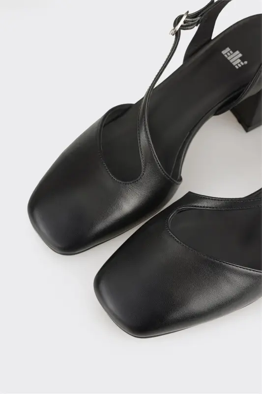Black Leather Women's Heels - 4