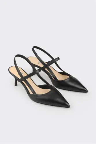 Black Leather Women's Heels - ELLE SHOES (1)