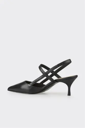 Black Leather Women's Heels - 3