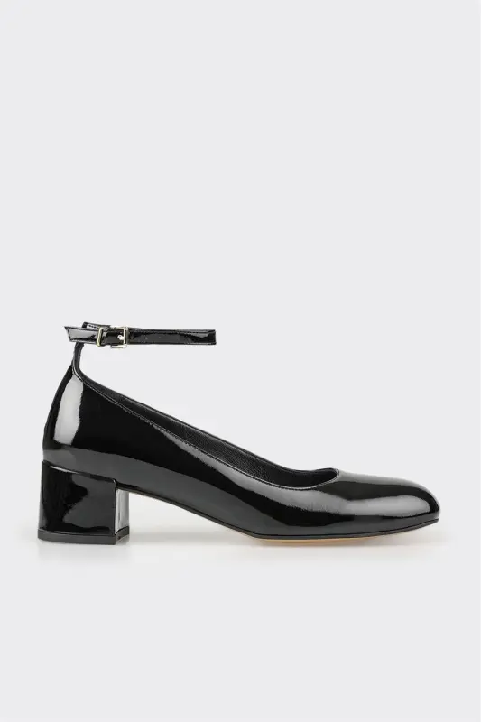 Black Leather Women's Heels - ELLE SHOES