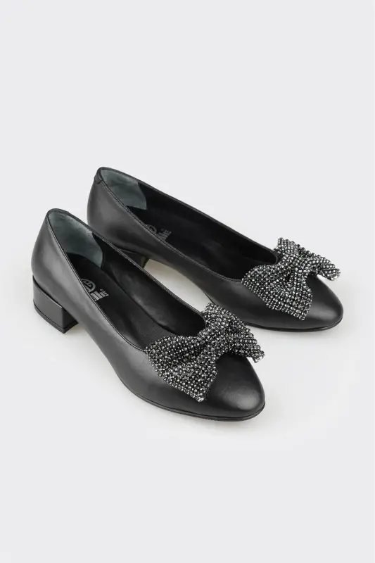 Black Leather Women's Heels - 2