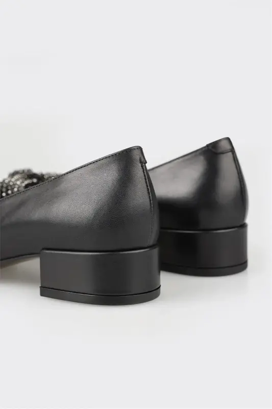 Black Leather Women's Heels - 4