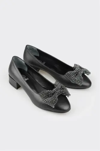 Black Leather Women's Heels - ELLE SHOES (1)