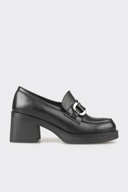Black Leather Women's Heels - ELLE SHOES