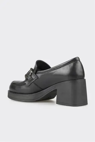 Black Leather Women's Heels - 3