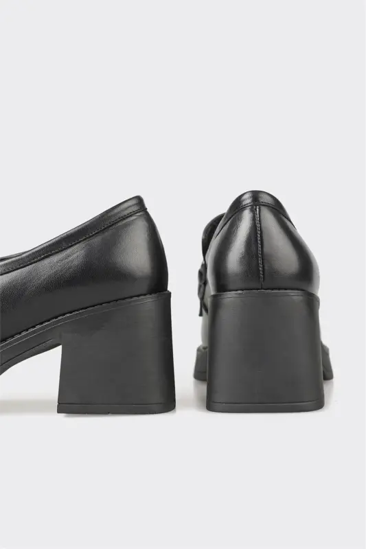 Black Leather Women's Heels - 4