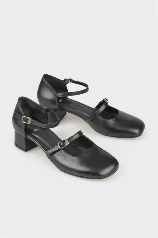 Black Leather Women's Heels - 2