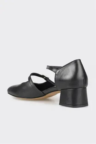 Black Leather Women's Heels - 3