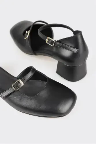 Black Leather Women's Heels - 4