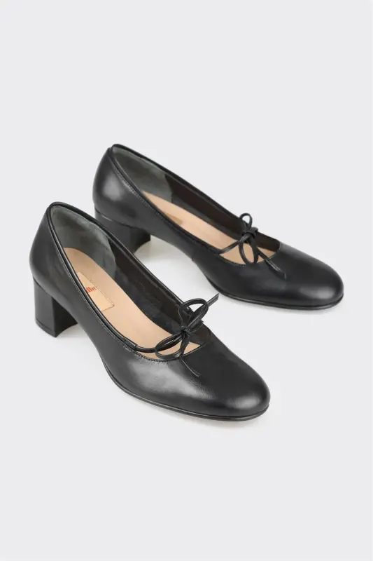 Black Leather Women's Heels - 2