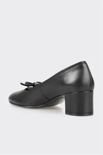 Black Leather Women's Heels - 3