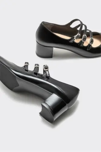 Black Leather Women's Heels - 4