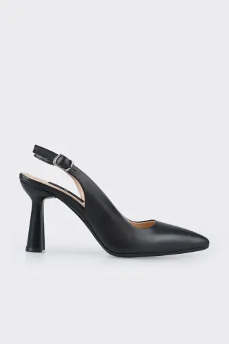 Black Leather Women's Heels - 1