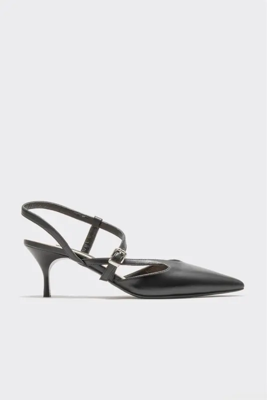 Black Leather Women's Heels - ELLE SHOES