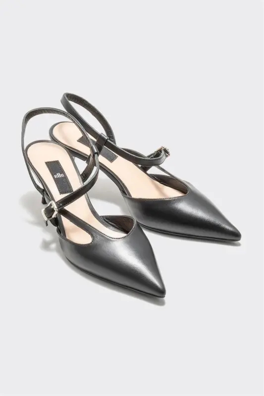 Black Leather Women's Heels - 2