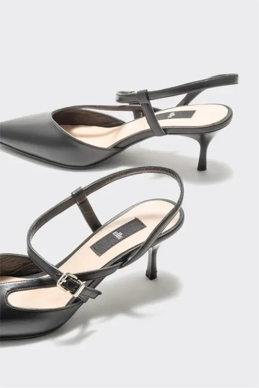 Black Leather Women's Heels - 4