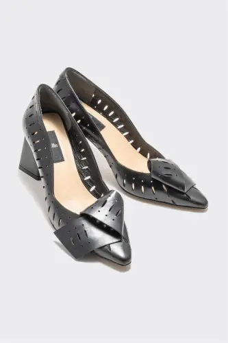 Black Leather Women's Heels - ELLE SHOES (1)