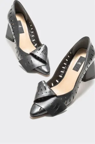Black Leather Women's Heels - 3