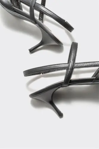 Black Leather Women's Heels - 4