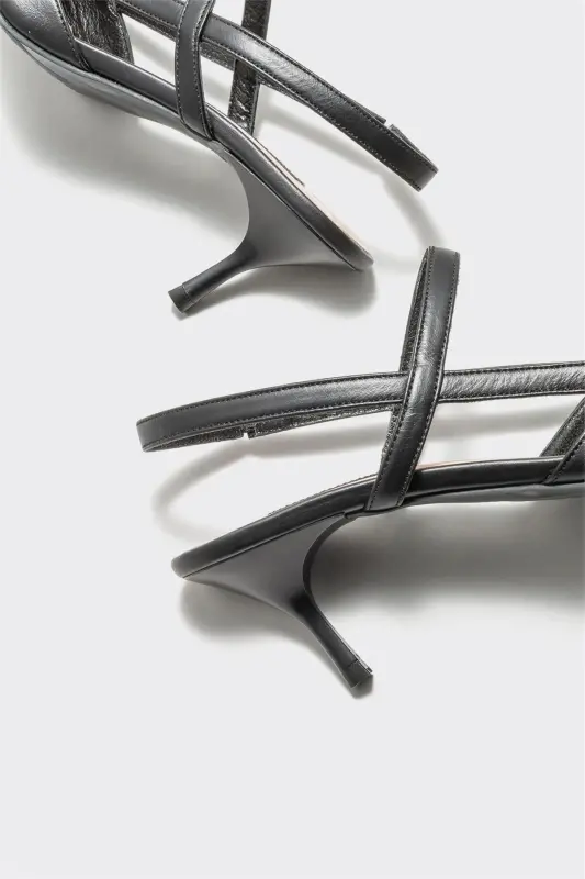Black Leather Women's Heels - 4