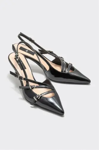 Black Leather Women's Heels-Black - ELLE SHOES (1)