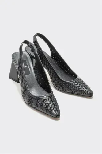 Black Leather Women's Heels-Black - ELLE (1)