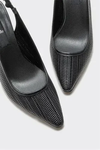 Black Leather Women's Heels-Black - 3