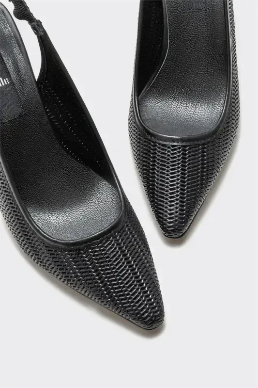 Black Leather Women's Heels-Black - 3