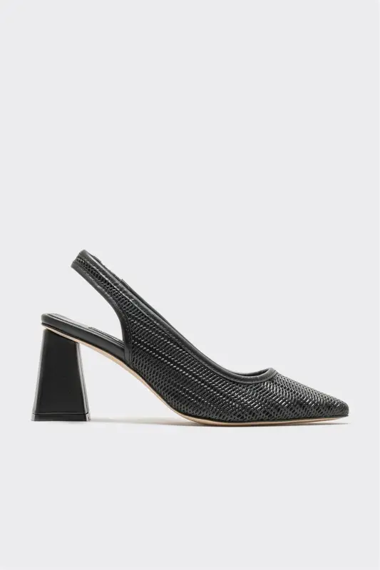 Black Leather Women's Heels-Black - ELLE SHOES