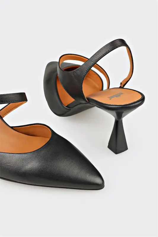 Black Leather Women's High Heels - 4
