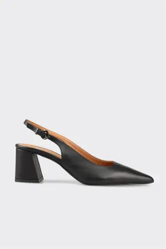 Black Leather Women's High Heels 