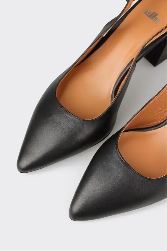 Black Leather Women's High Heels - 4