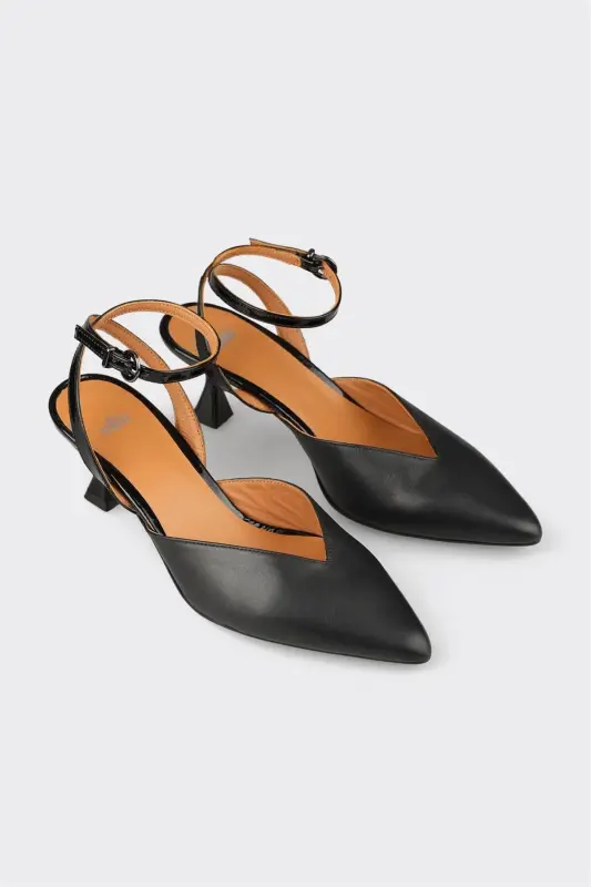 Black Leather Women's High Heels - 2