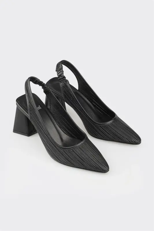 Black Leather Women's High Heels - 2