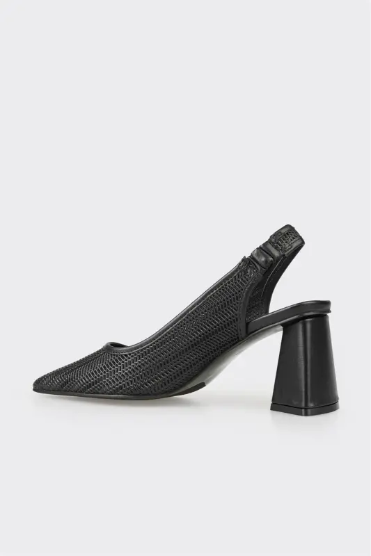 Black Leather Women's High Heels - 3