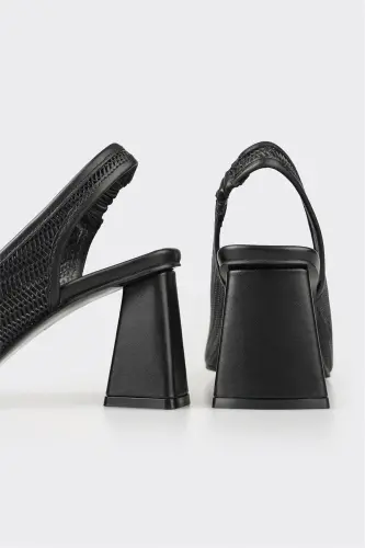 Black Leather Women's High Heels - 4