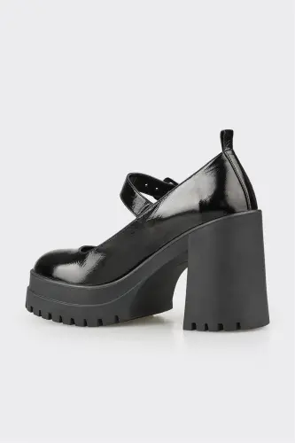 Black Leather Women's High Heels - 3