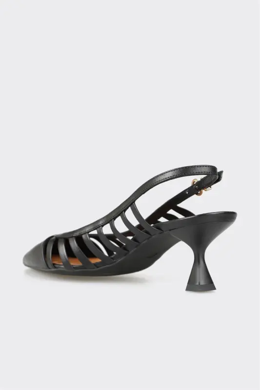 Black Leather Women's High Heels - 3