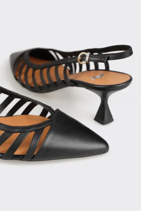 Black Leather Women's High Heels - 4
