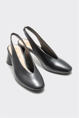 Black Leather Women's High Heels-Black - ELLE SHOES (1)