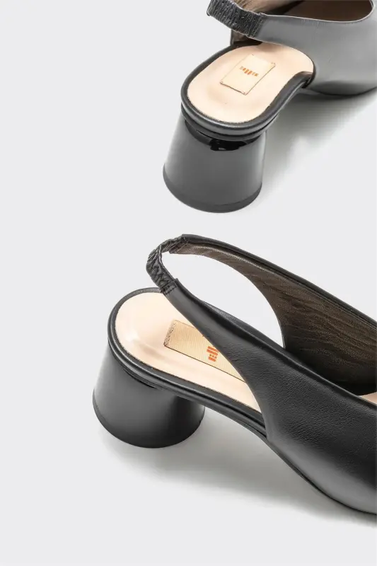 Black Leather Women's High Heels-Black - 4