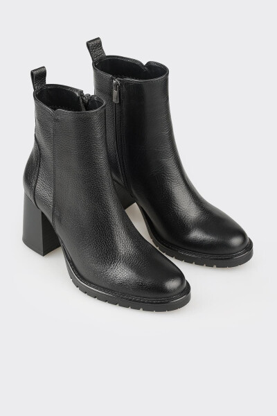 Black Leather Women's Mid Heel Boot-Black - ELLE SHOES (1)