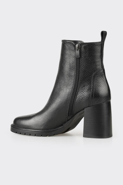 Black Leather Women's Mid Heel Boot-Black - 3