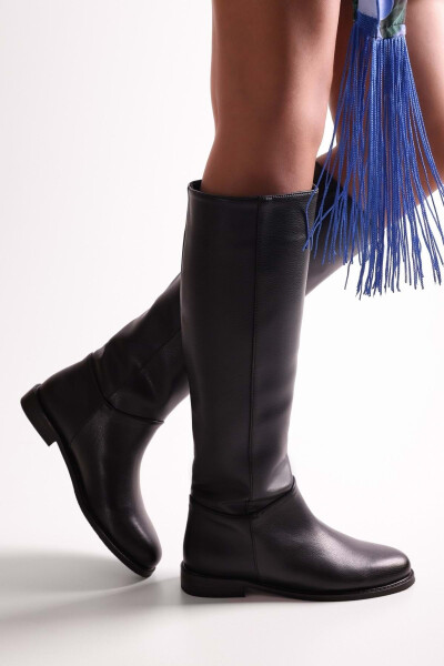 Black leather women's motorcycle boots - 4