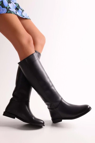 Black leather women's motorcycle boots - 3