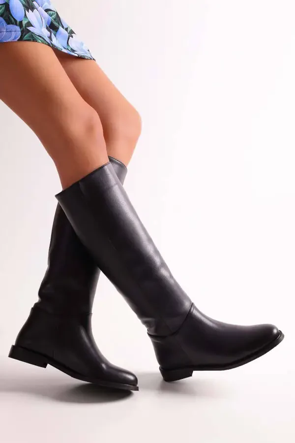 Black leather women's motorcycle boots - 3